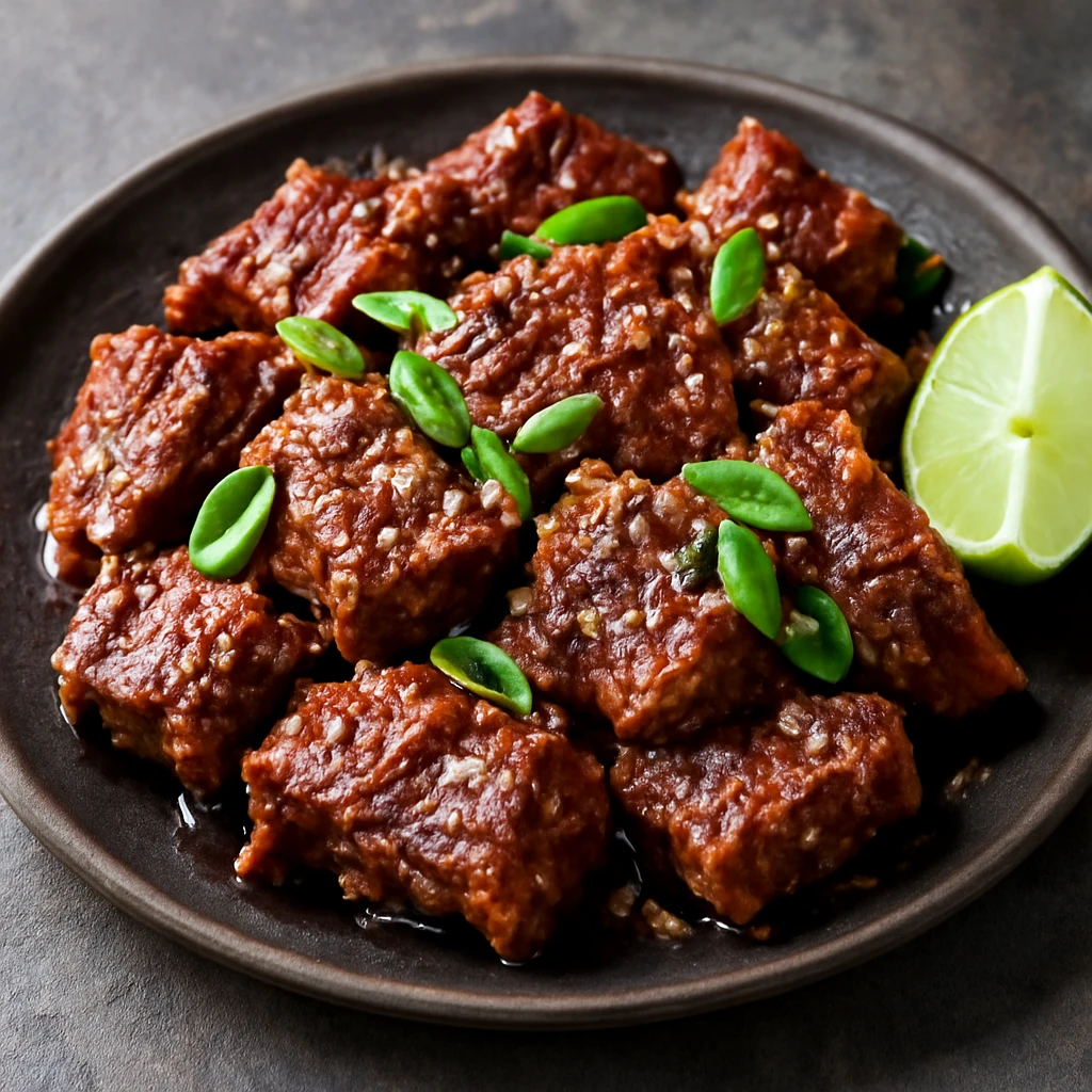 Pikáns koreai galbi hús, friss zöldségekkel és szezámmaggal