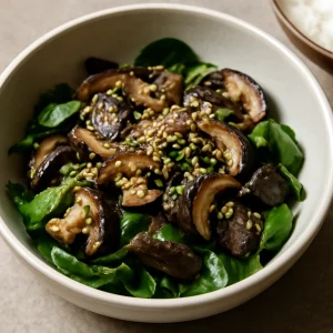Friss, szezámolajos shiitake gomba tálalva