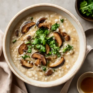 Friss kínai Gombás Congee gombával és ínycsiklandó fűszerekkel
