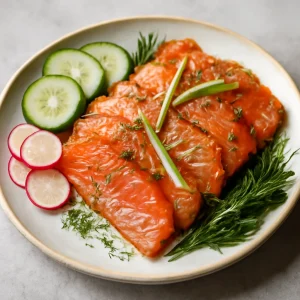 Skandináv gravlax citromfűvel tálalva