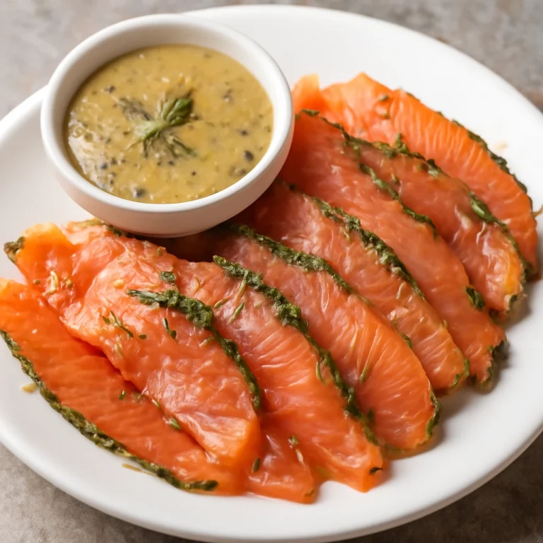 Gravlax mustáros kapormártással, friss lazacfilé