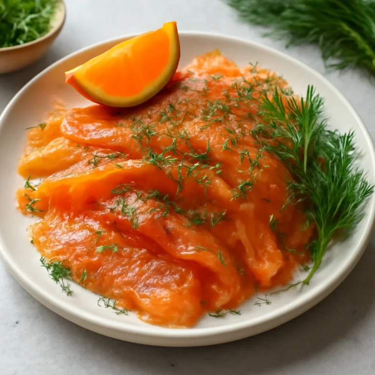 Gravlax narancslikőrrel, friss kaporral díszítve, narancslikőrös ízekkel