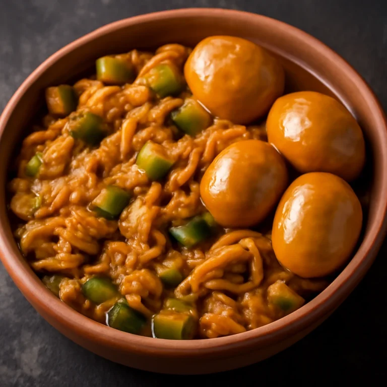 Gudeg főtt tojással, indonéz étel friss zöldségekkel