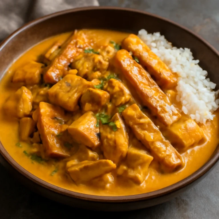 Gudeg tempeh-vel, indonéz étel jackfruit és tempeh kombinációjával, gazdag kókusztej szószban