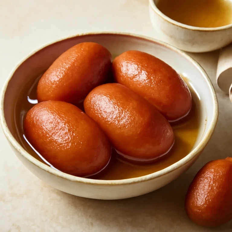 Gulab Jamun, sült golyók szirupban tálalva