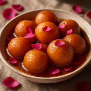 Indiai rózsavízes gulab jamun, gazdag ízvilággal