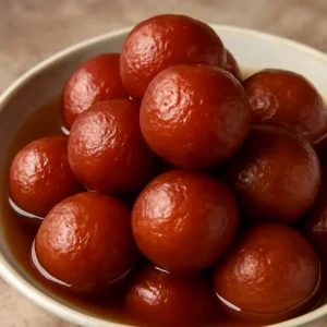 Indiai gulab jamun, tejporral készítve, szirupban áztatva