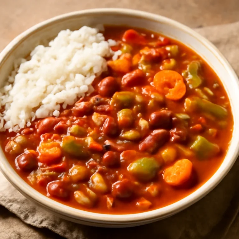 Gumbo zöldségekkel és főtt rizzsel