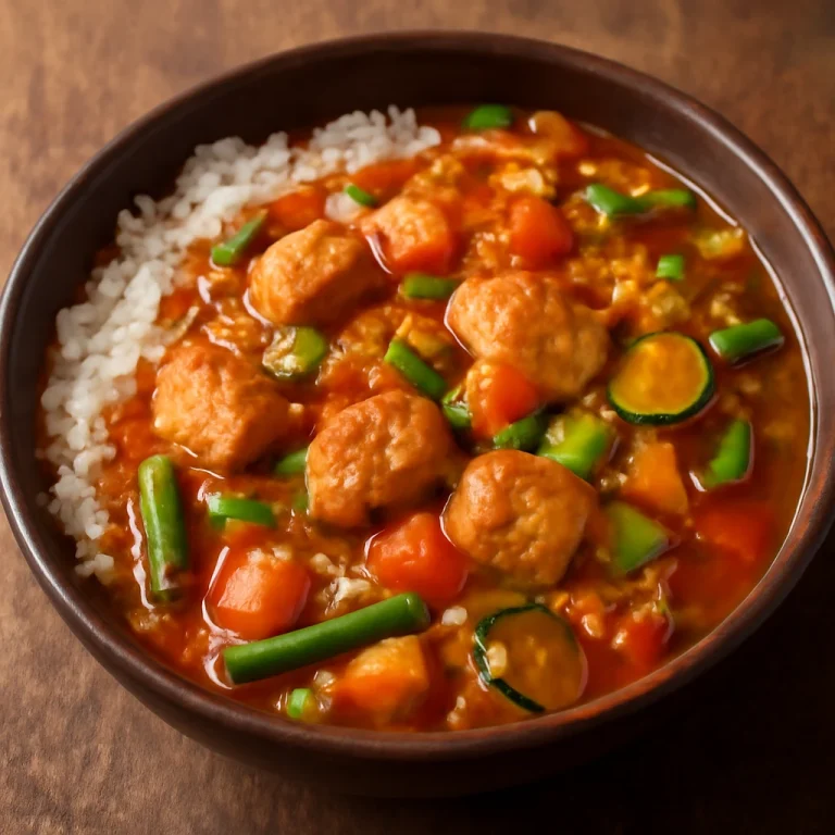 Gumbo olívaolajjal, gazdag fűszerekkel és zöldségekkel