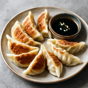Japán gyoza káposztás töltelékkel, friss szójaszósszal