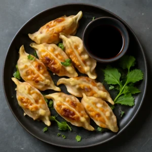 Ropogós gyoza garnélával, friss korianderrel