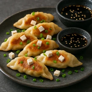 Ropogós japán gyoza tofuval és zöldségekkel