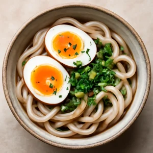 Hideg udon tojással és gazdag szójaszósszal
