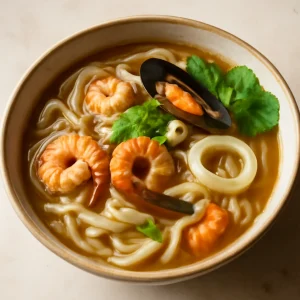 Koreai haemul kalguksu, tenger gyümölcseivel tálalva