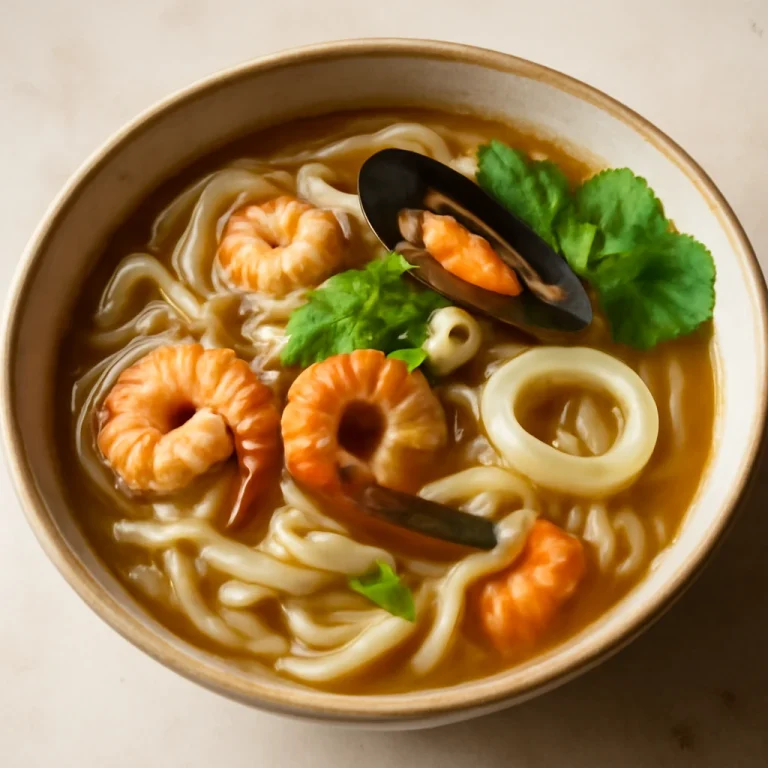 Haemul kalguksu, koreai tészta tenger gyümölcseivel és szójaszószos levessel