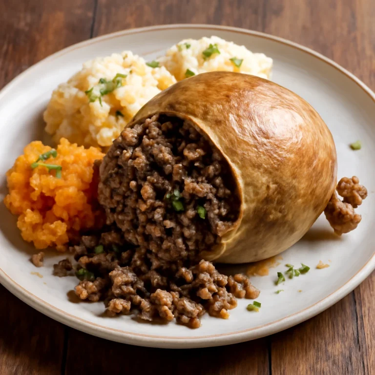 Haggis klasszikus változat, bárány gyomorral tálalva