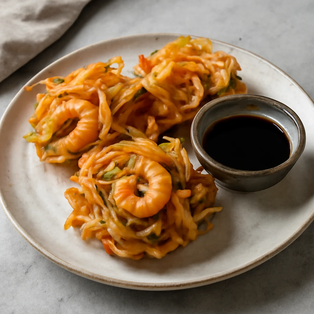 Ropogós japán étel, rákokkal és zöldségekkel