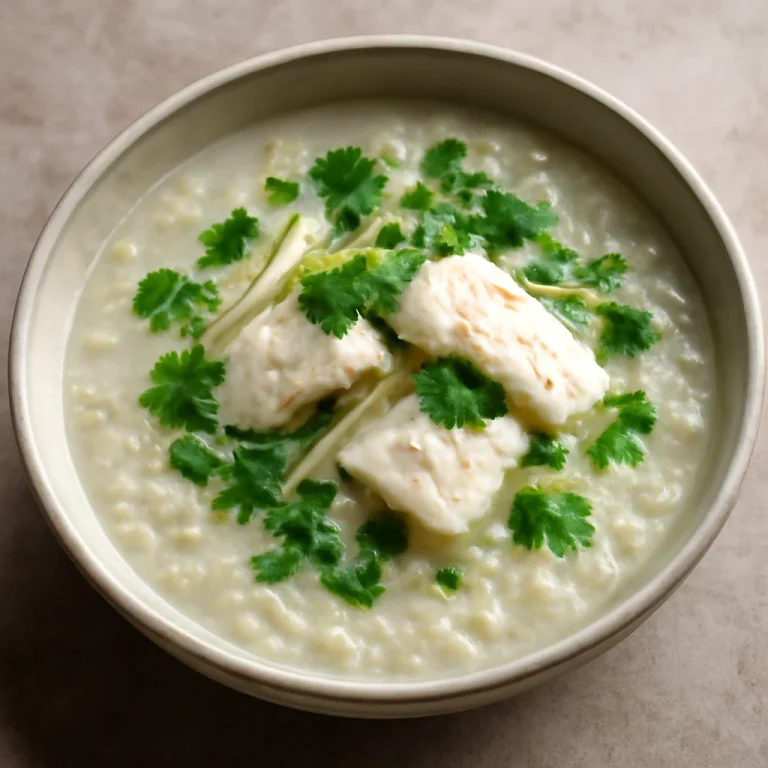 Halas Congee tálalva friss korianderrel és rizses állaggal