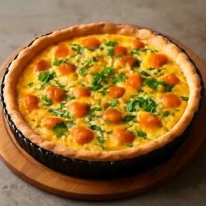Friss, ínycsiklandó Hokkaido sütőtök quiche, tojásos töltelékkel és petrezselyemmel