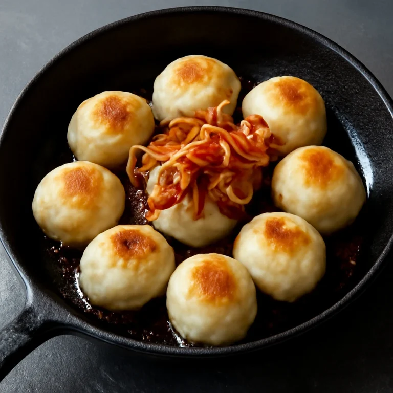 Húsos Tangyuan, pirított hagymával tálalva