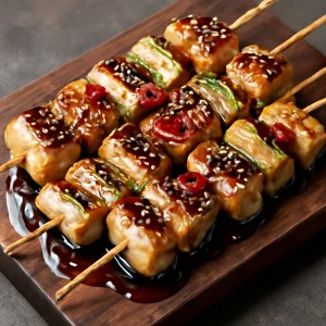Grillezett yakitori póréhagymával és tenger gyümölcseivel