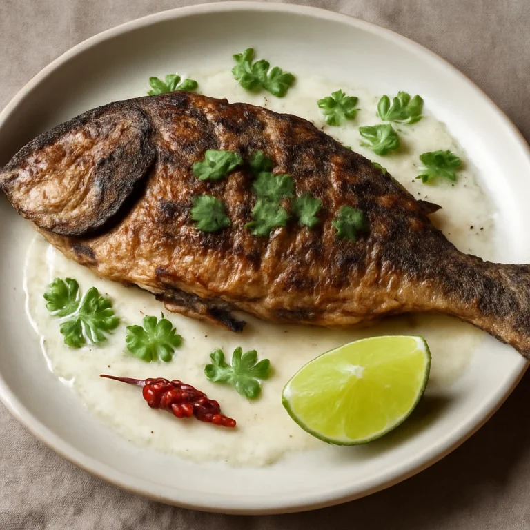 Ikan bakar kókusztejjel, grillezett hal kókuszos szósszal és korianderrel