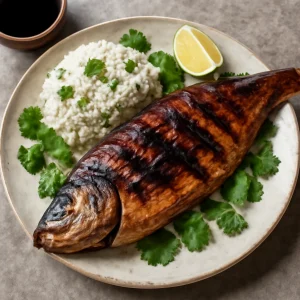 Grillezett hal szójaszósszal és korianderes rizzsel