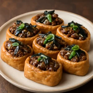 Japán inarizushi bulgogi marhahússal és szezámmaggal