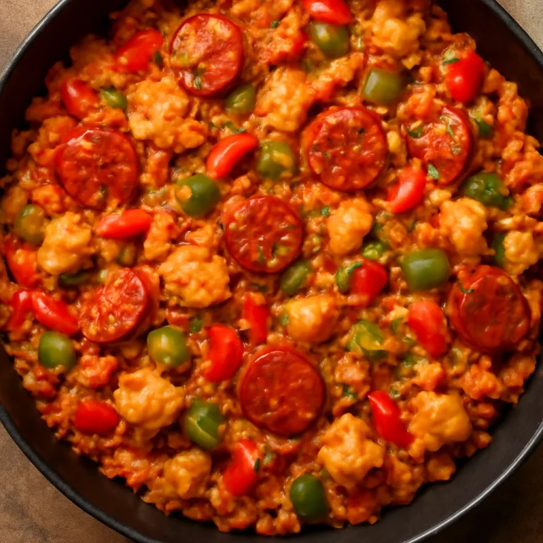 Jambalaya paprikával, csirkehússal és füstölt kolbásszal