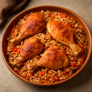 Fűszeres kabsa csirkehússal és rizssel