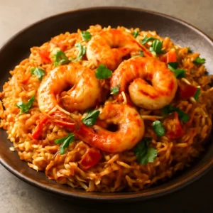 Fűszeres kabsa rizses étel garnélával