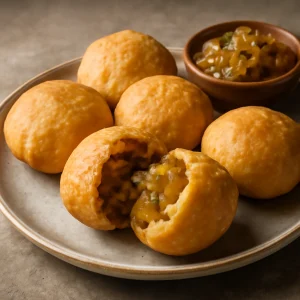 Friss, forró kachori hagymás töltelékkel