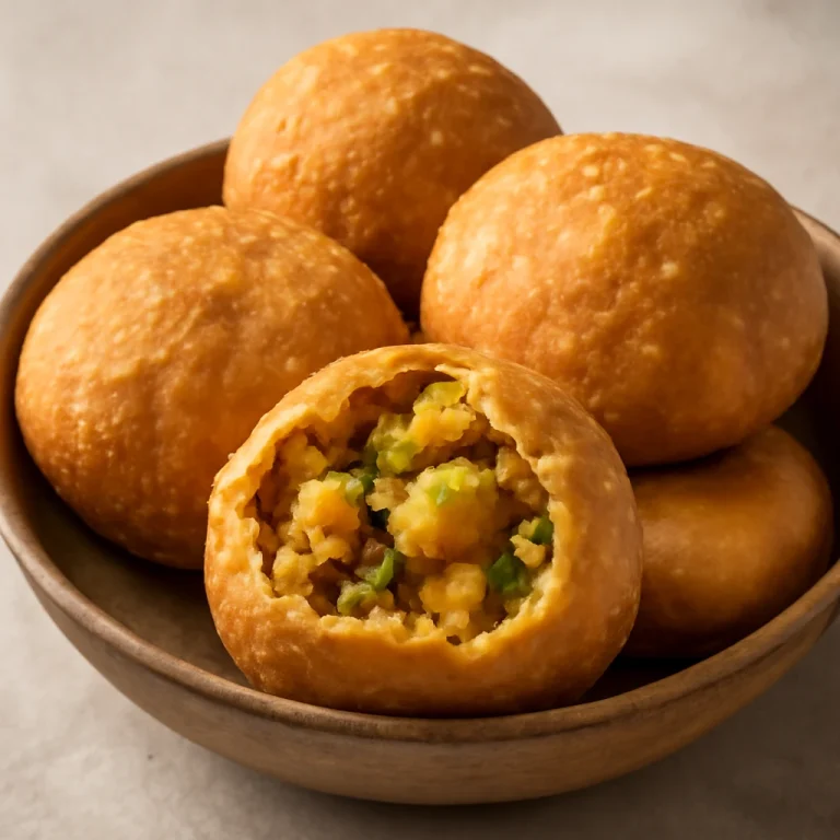 Kachori burgonyás töltelékkel, indiai étel ropogós tésztában