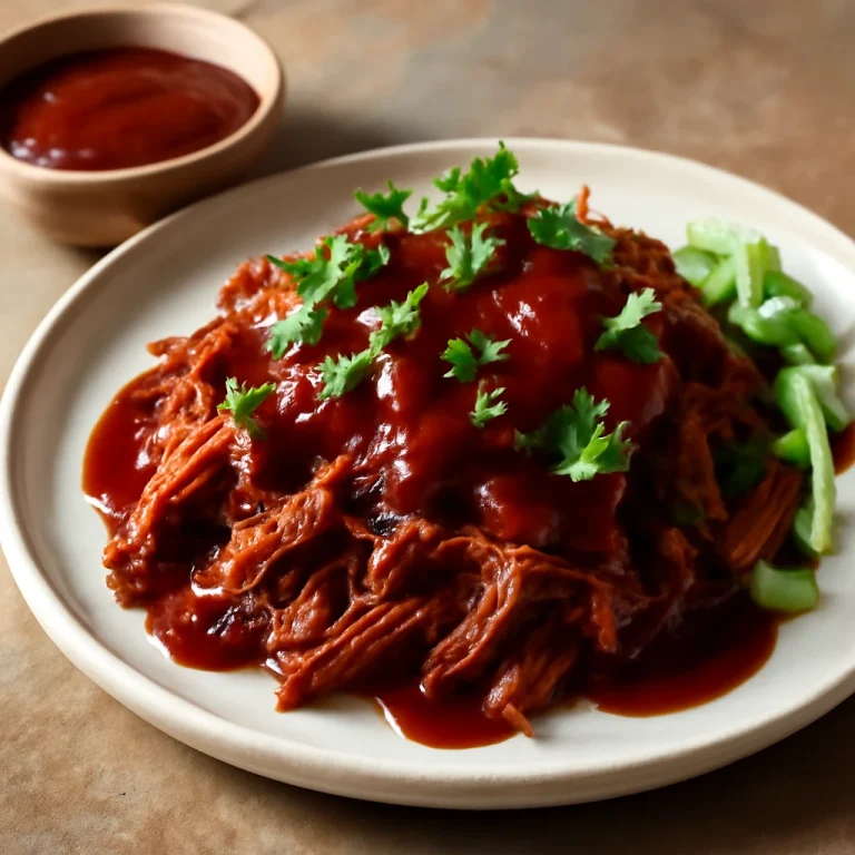Kalua pork BBQ szósszal, tálalva friss korianderrel és tavaszi hagymával
