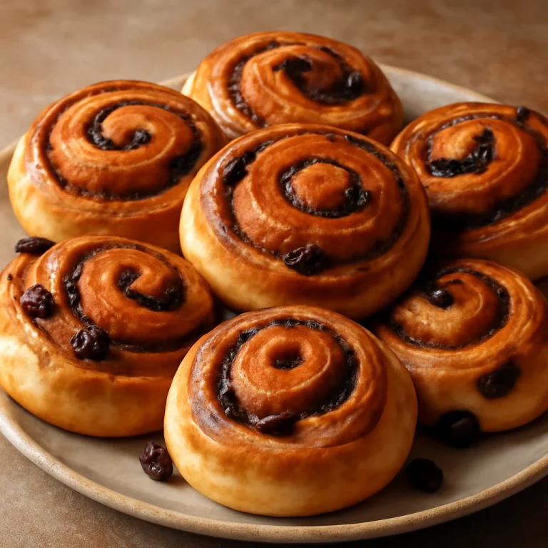 Kanelbulle mazsolával, frissen sült fahéjas csiga