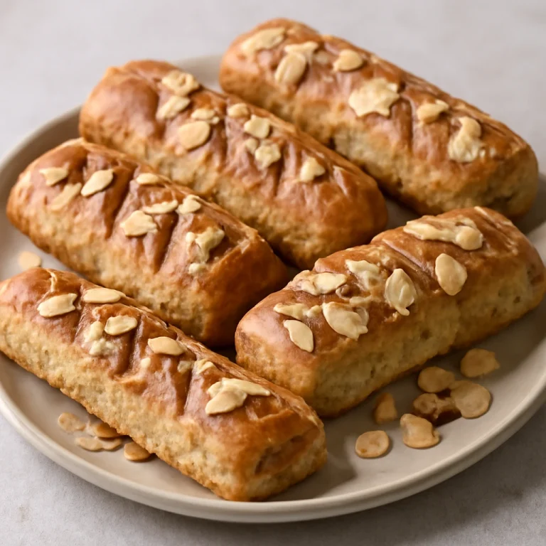 Kanelstang mandulával, frissen sütve, fahéjjal és mandulával szórva