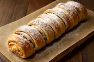 Dán kanelstang, friss fahéjas ízzel, porcukorral díszítve