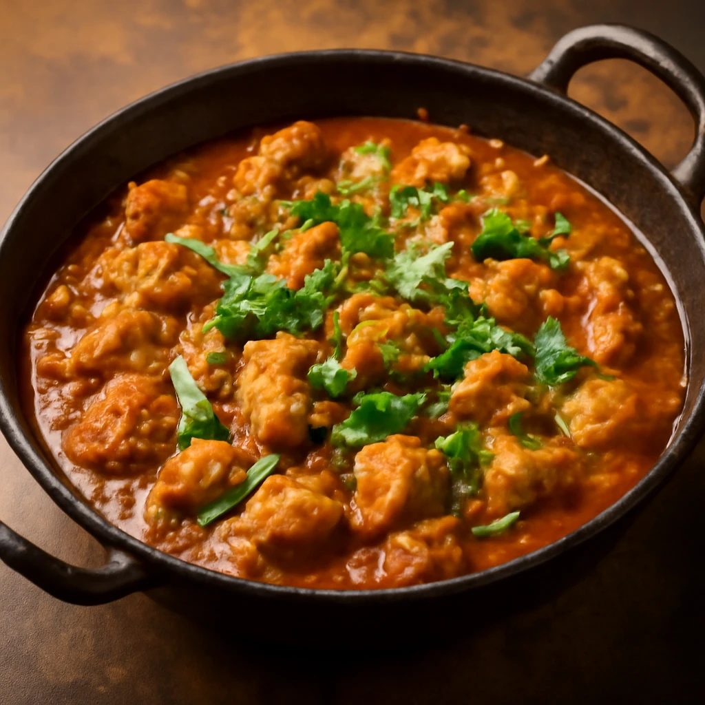 Friss és gazdag Karahi csirke, fűszeres szószban