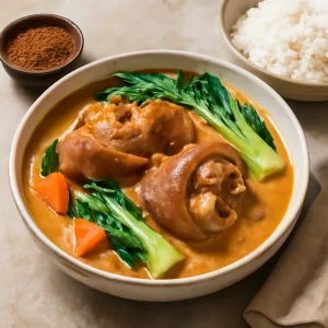 Ínycsiklandó Kare-Kare sertéslábakkal, földimogyorós alapban