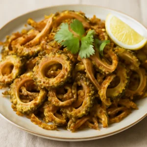 Indiai keserű dinnye étel friss korianderrel