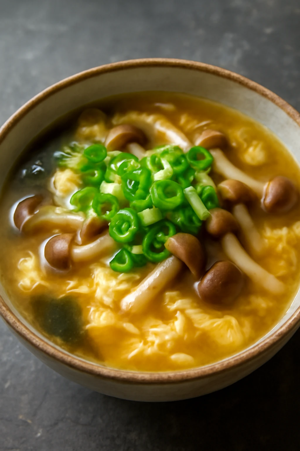 Japán miso leves shimeji gombával és tojással