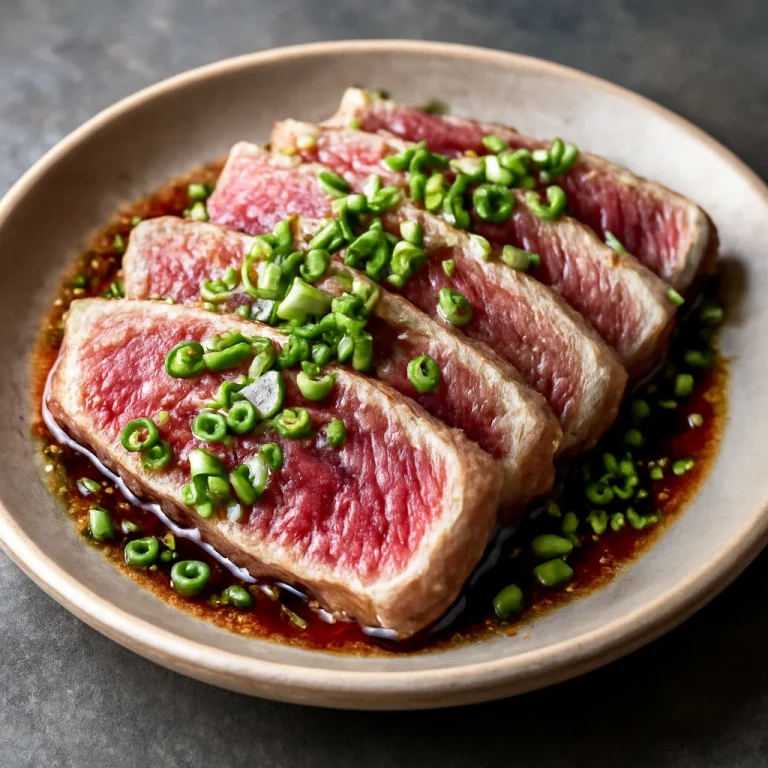 Katsuo tataki, friss tonhal újhagymával és szezámmaggal díszítve