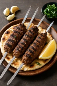 Fűszeres, ropogós kebab fokhagymával, friss pitával