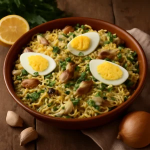 Brit kedgeree étel füstölt hallal és tojással