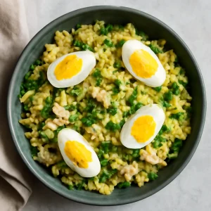 Finom Kedgeree petrezselyemmel, füstölt hallal és tojással