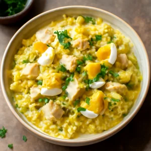 Finom kedgeree tejszínnel, füstölt hallal és tojással