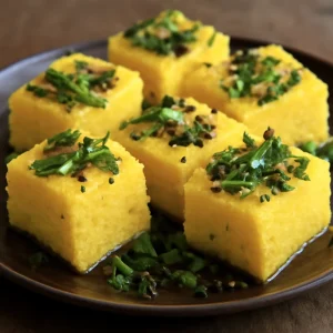 Indiai Khaman Instant Dhokla friss korianderrel