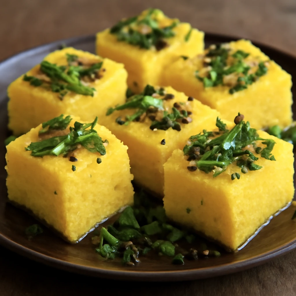 Indiai Khaman Instant Dhokla friss korianderrel
