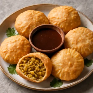 Ropogós kachori, fűszeres töltelékkel és édes tamarind szósszal