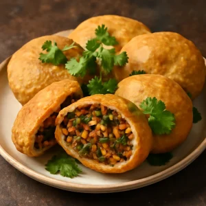 Fűszeres, ropogós khasta kachori hagymás töltelékkel